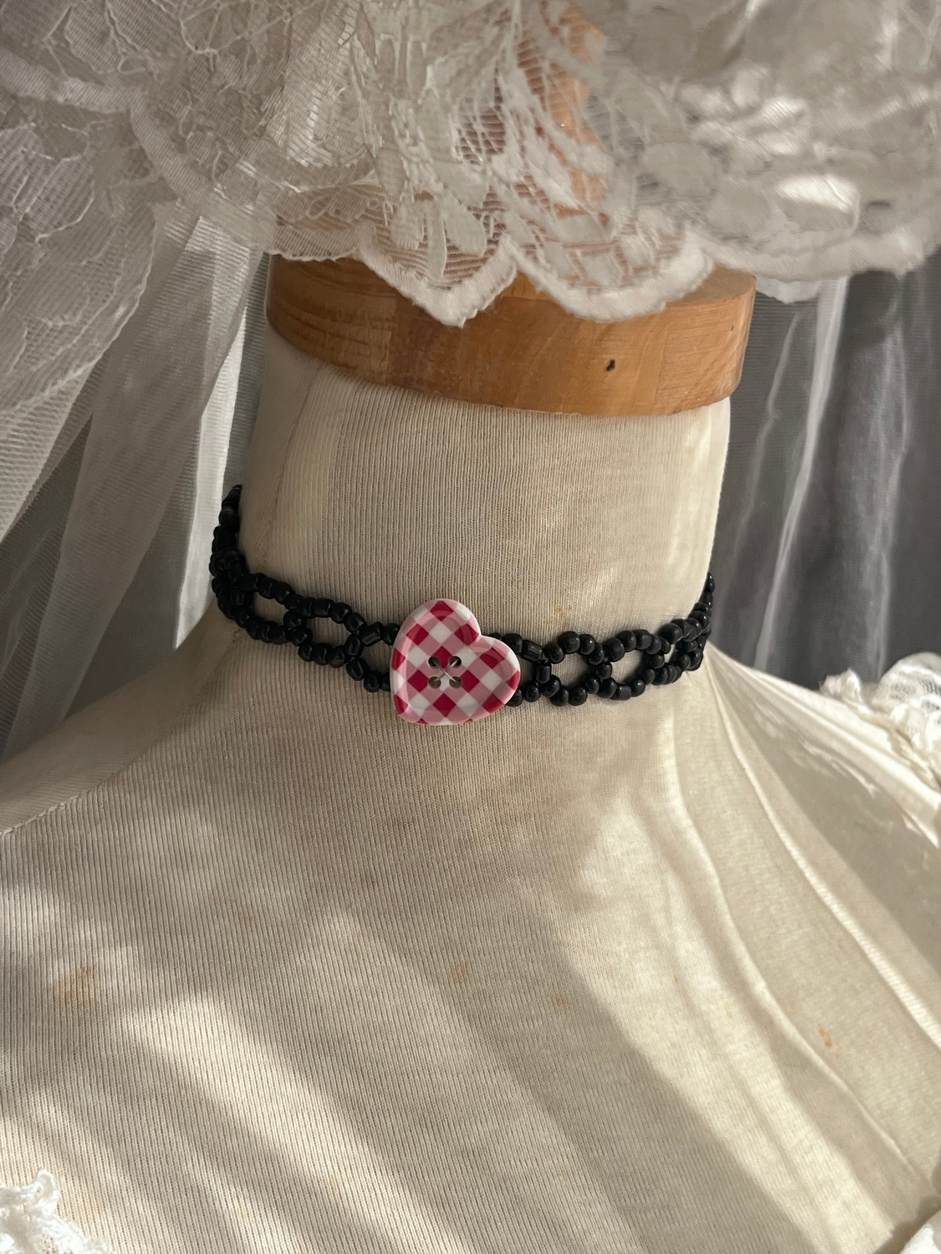𐙚₊˚⊹♡ ✃ Laced heart button choker 𐙚₊˚⊹♡ ✃