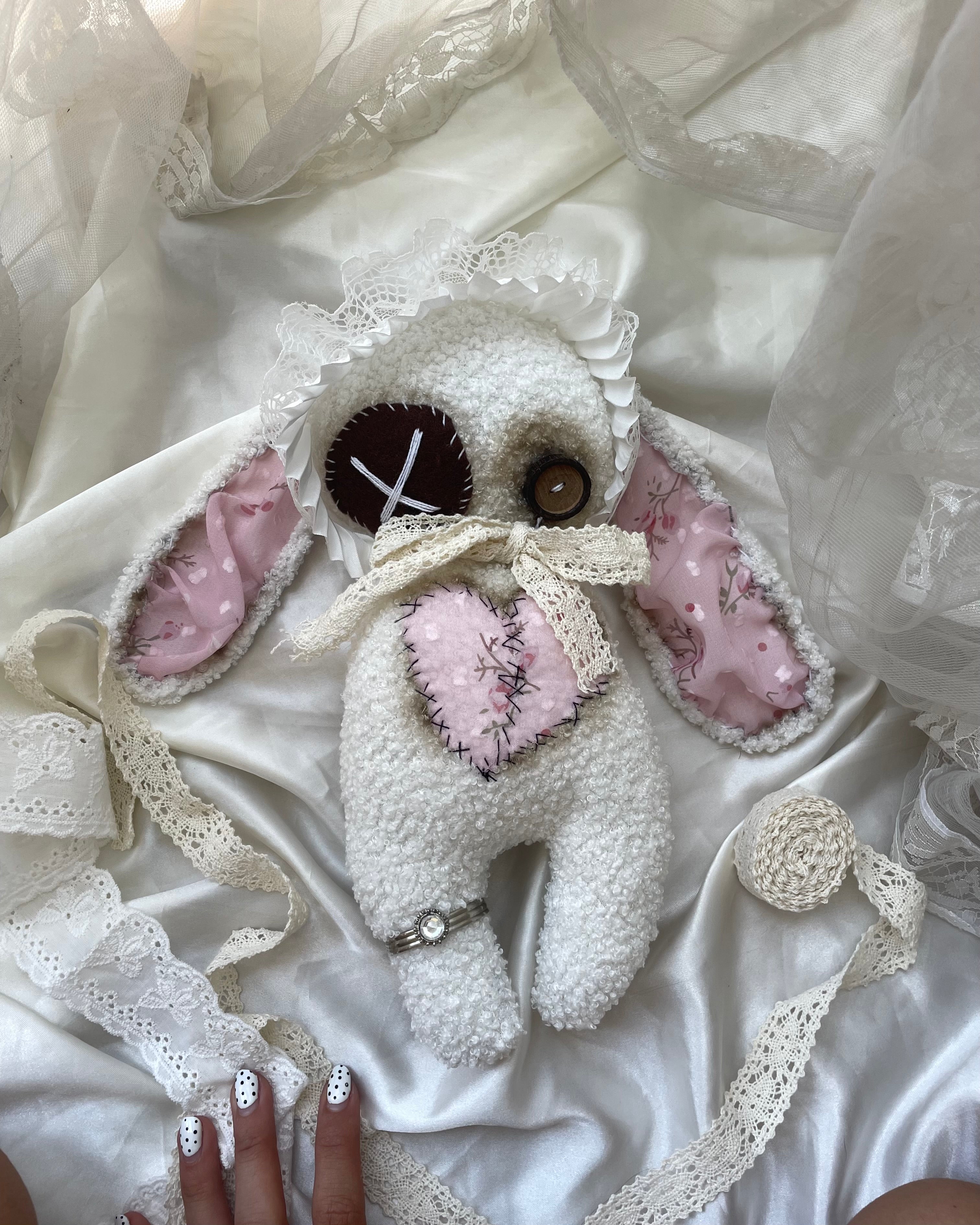 Hand sewn ghost bunny doll 𐙚₊˚⊹♡𓃹