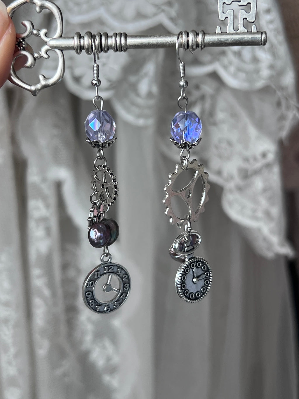 Ticking in violet earrings⋆.˚🪻༘⋆⚙️