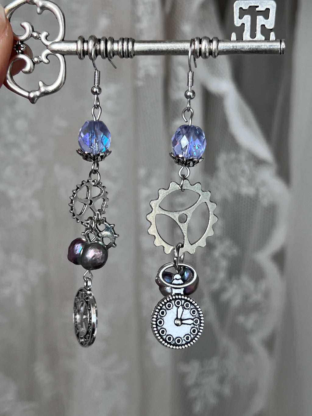 Ticking in violet earrings⋆.˚🪻༘⋆⚙️