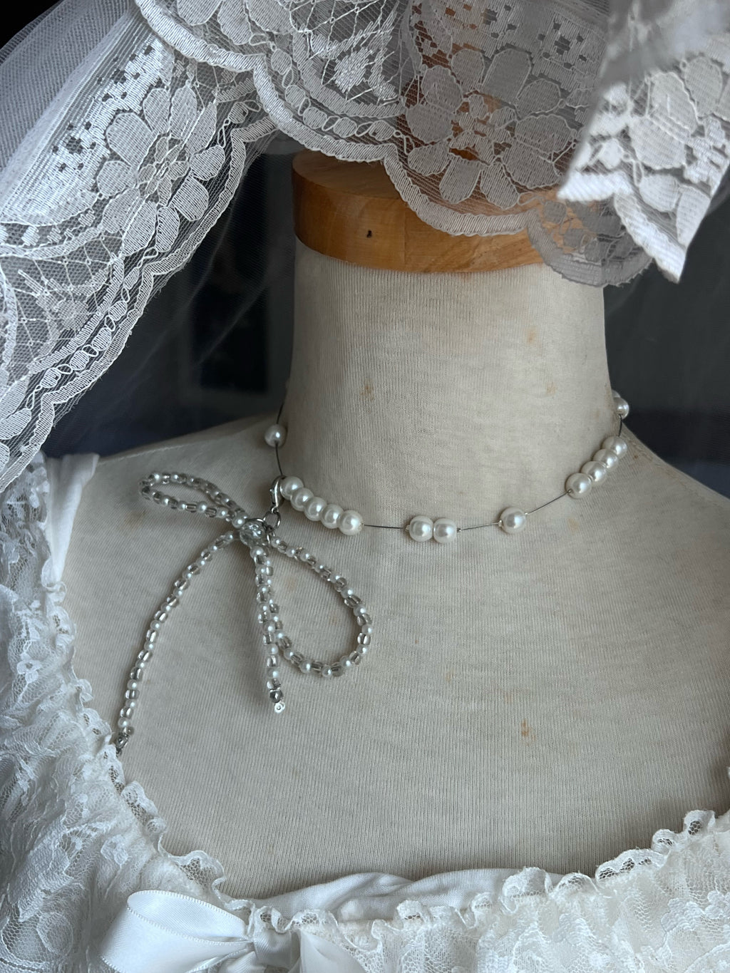 ˚Delicate pearly choker with attachable bow ˚˖𓍢ִ໋🦢˚