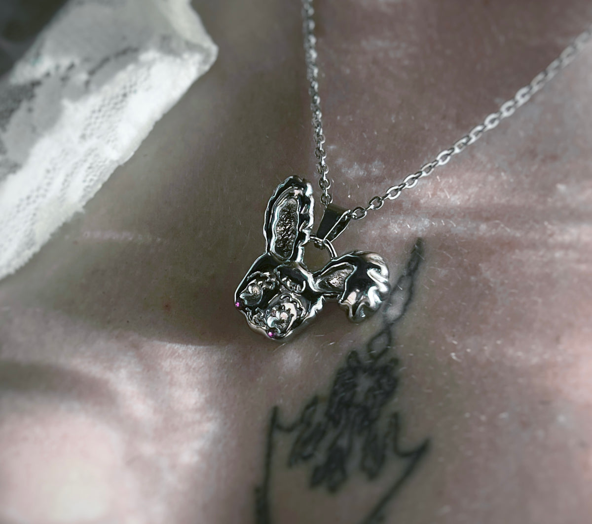 Ghostly whispers bunny necklace