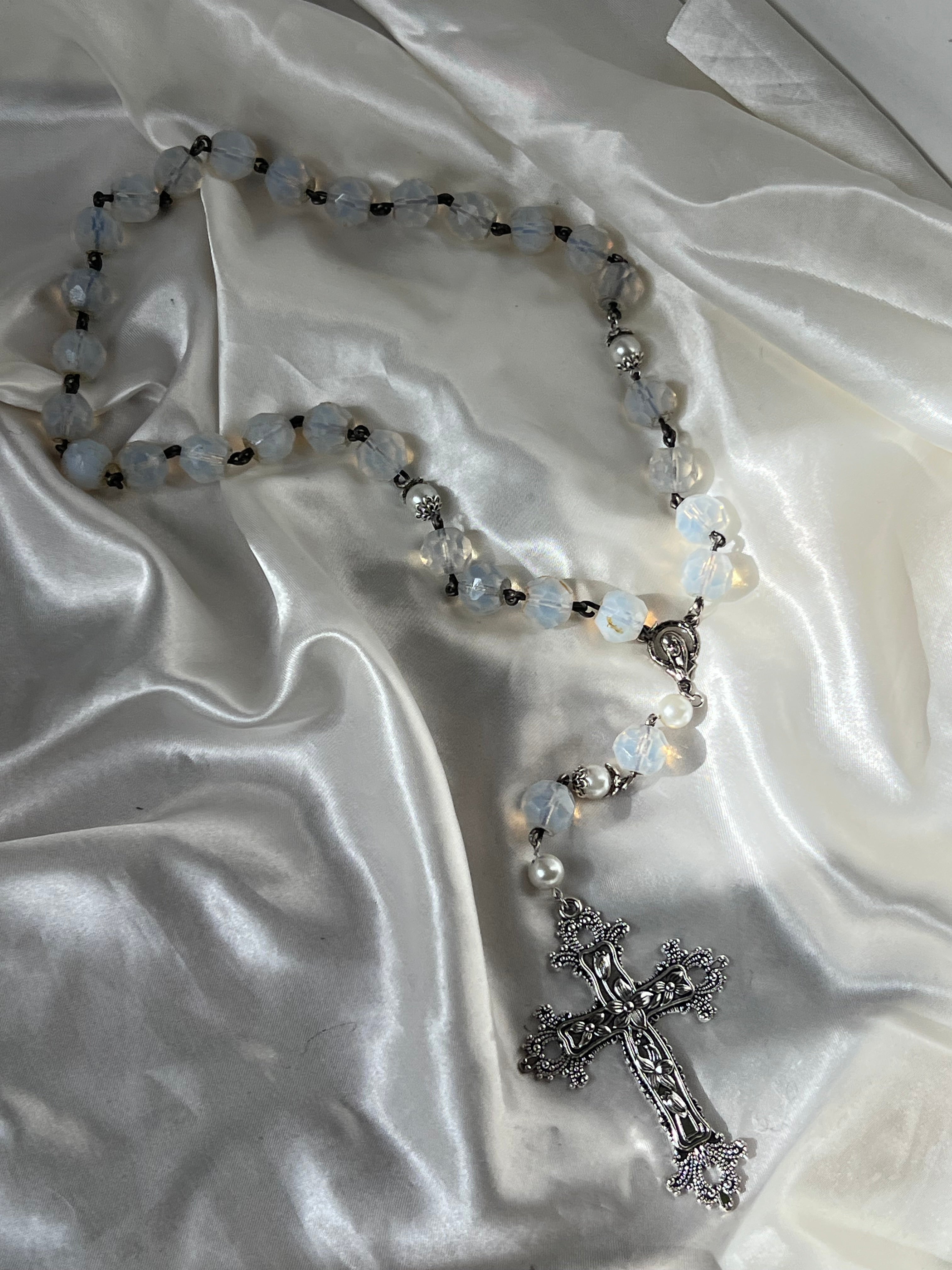 Opaline Grace rosary/necklace ๋࣭ ࣪ ˖🎐