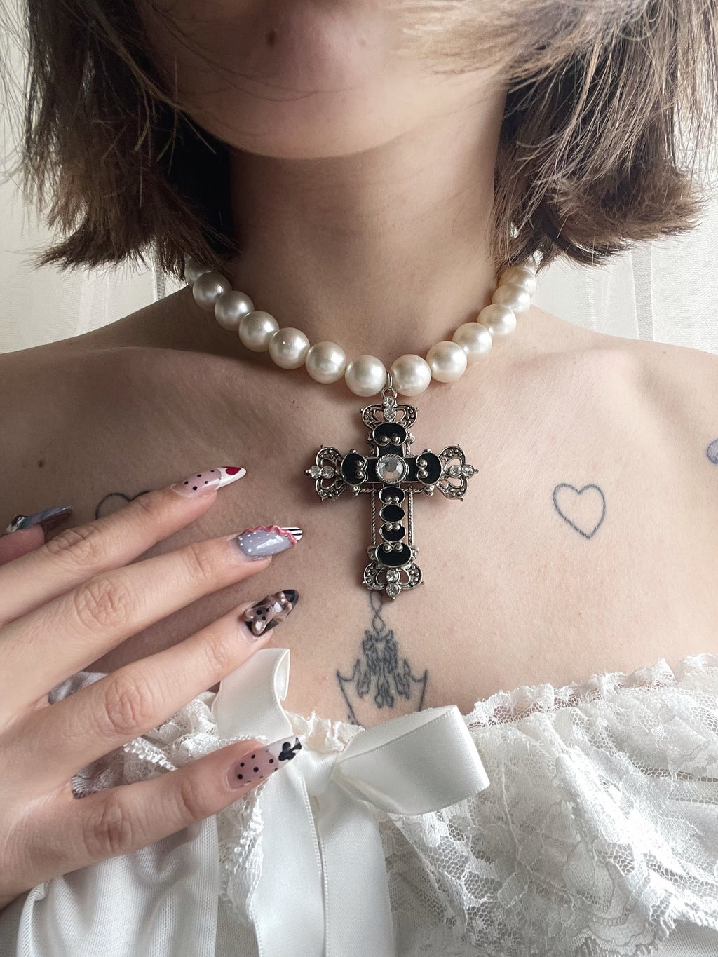 Black mass pearl choker/ necklace 𐙚₊˚⊹♡